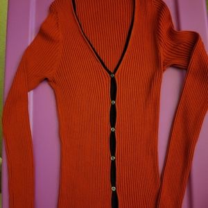 Anne Klein Silk Sweater Red w/ black trim Medium